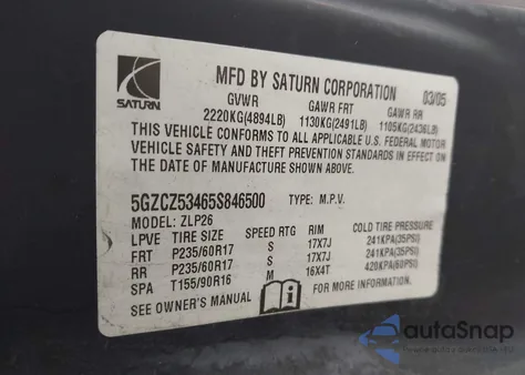 2005 Saturn Vue V6 from USA, damaged, VIN 5GZCZ53465S846500